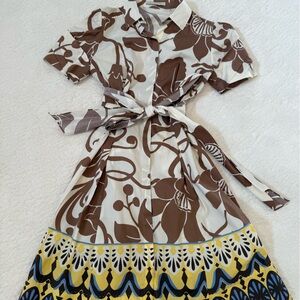 Elie Tahari Brown and Cream Patterned Dress